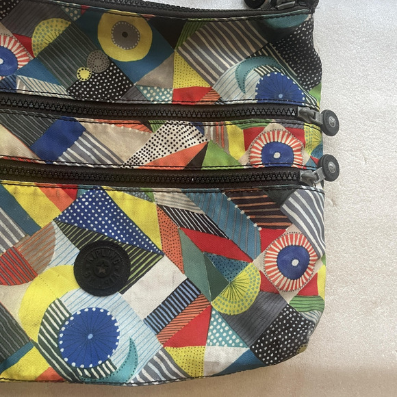 Kipling Crossbody Bag Multi Geometric Nylon Zip Pockets Monkey Keychain HB6141 - Picture 3 of 15